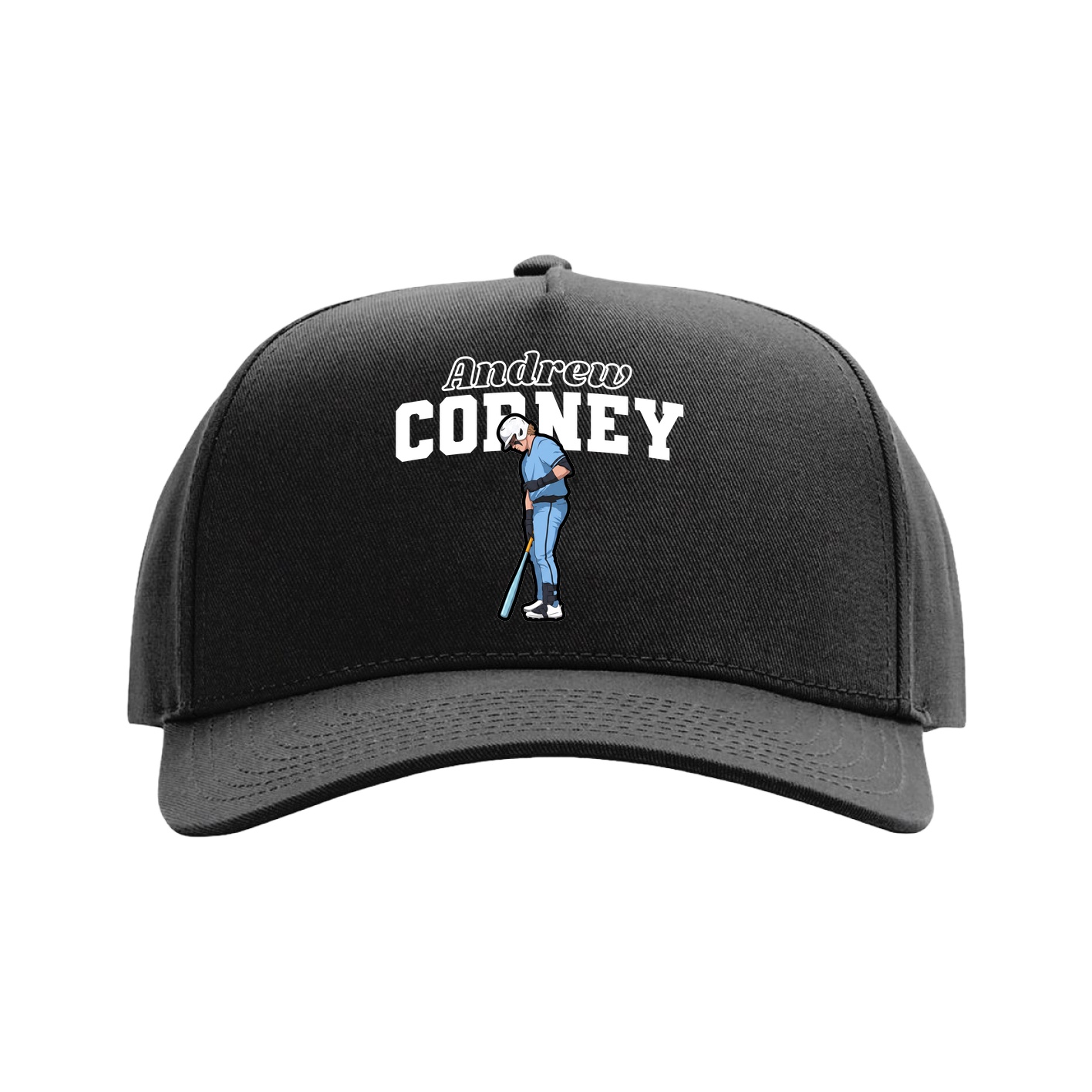 Full Fabric Five-Panel Champ Cap — Name Arch in Black