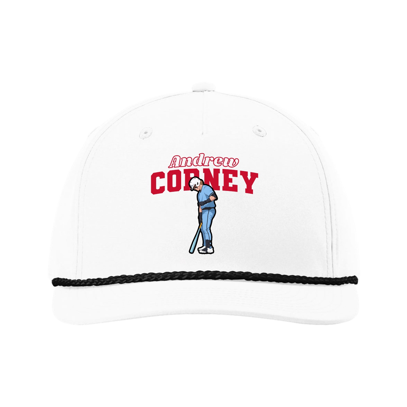 Five-Panel Classic Rope Cap — Name Arch in White