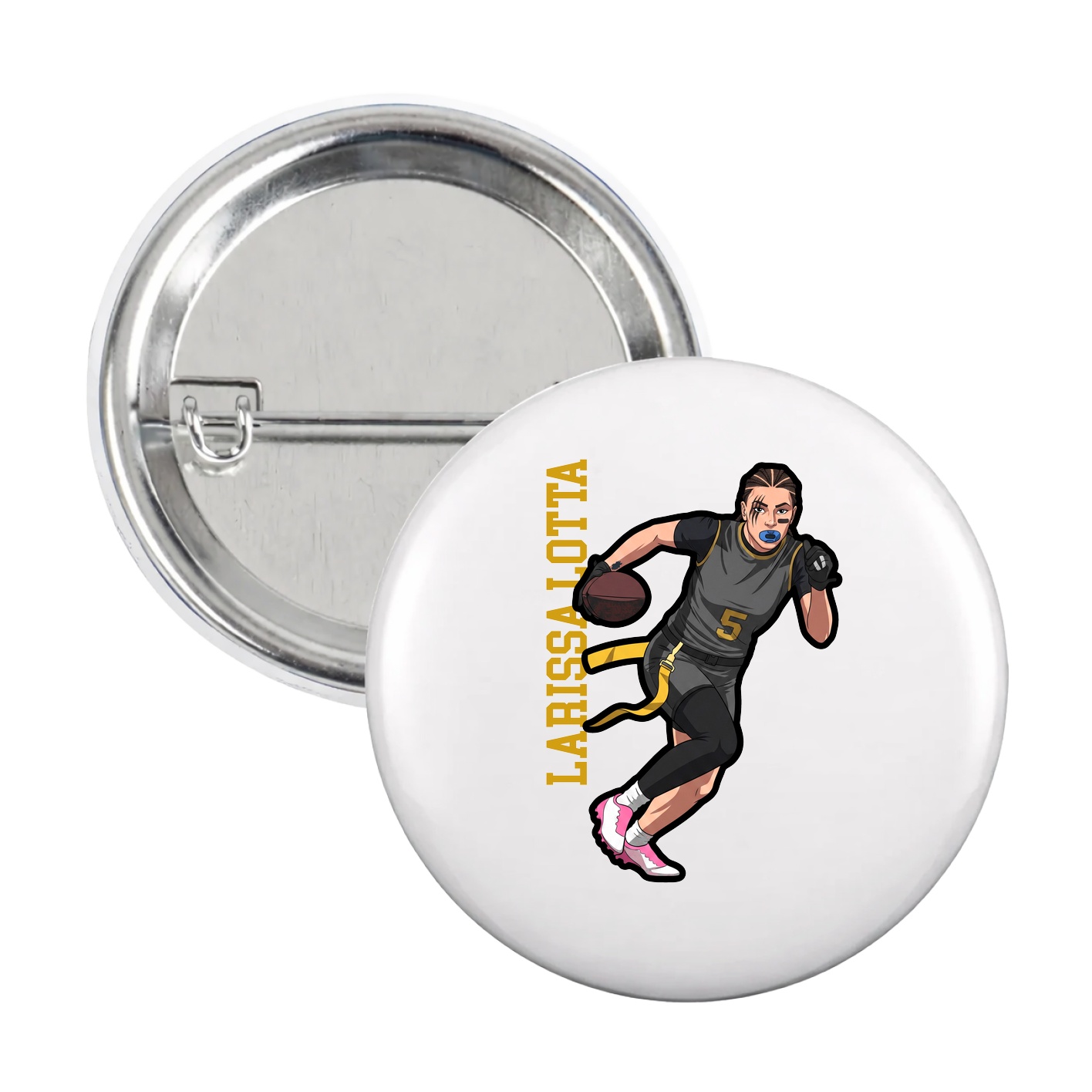 Game Day Button — Name Vertical in White