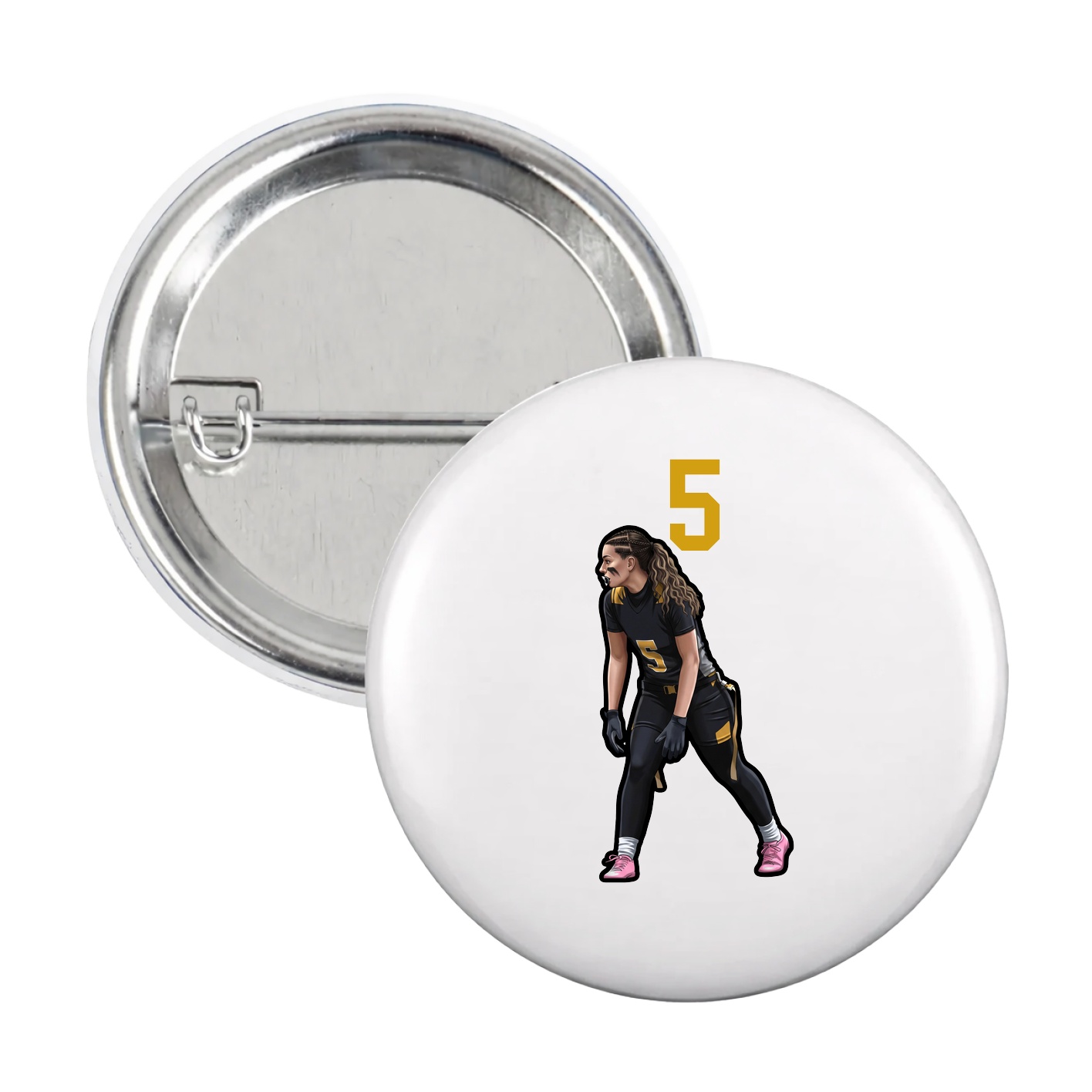 Game Day Button — Number Top in White