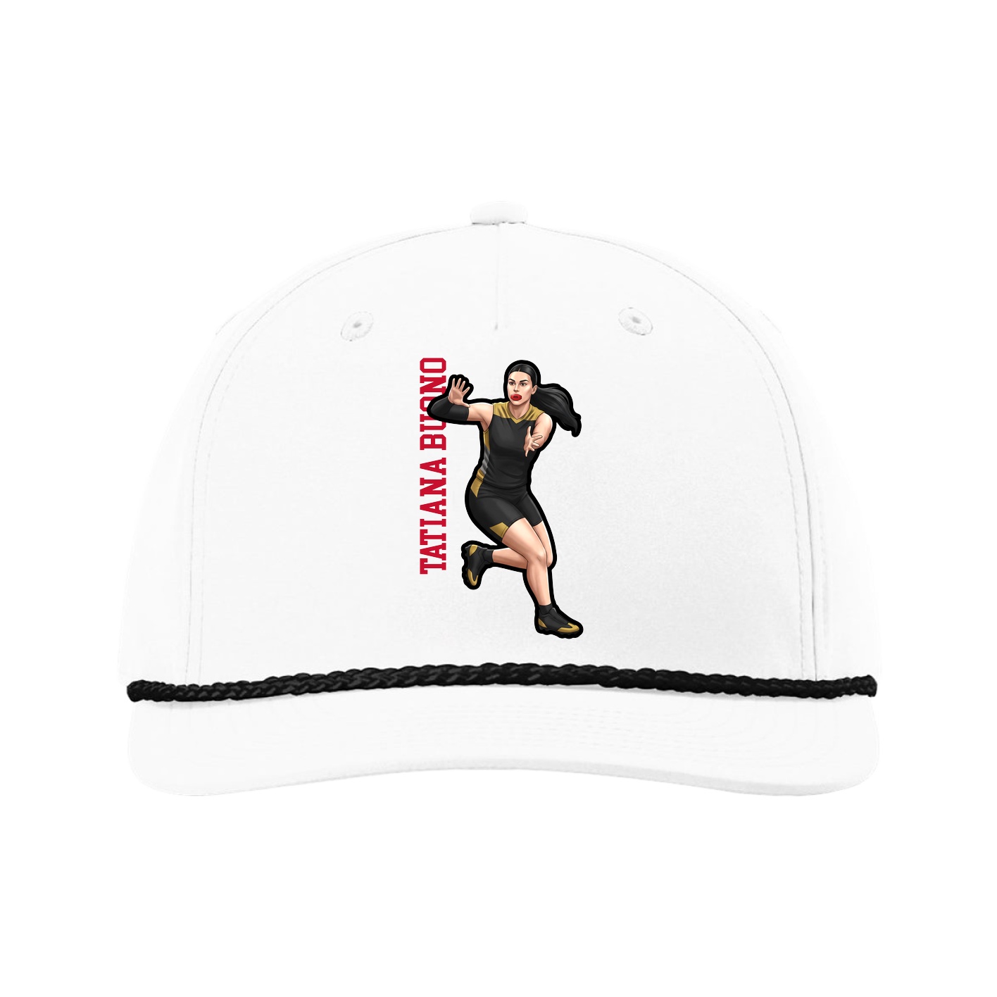 Five-Panel Classic Rope Cap — Name Vertical in White