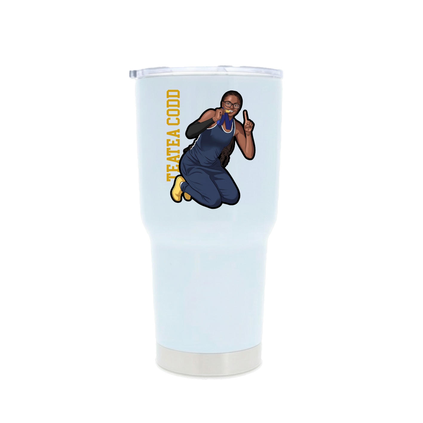 30oz Stainless Steel Tumbler — Name Vertical in White