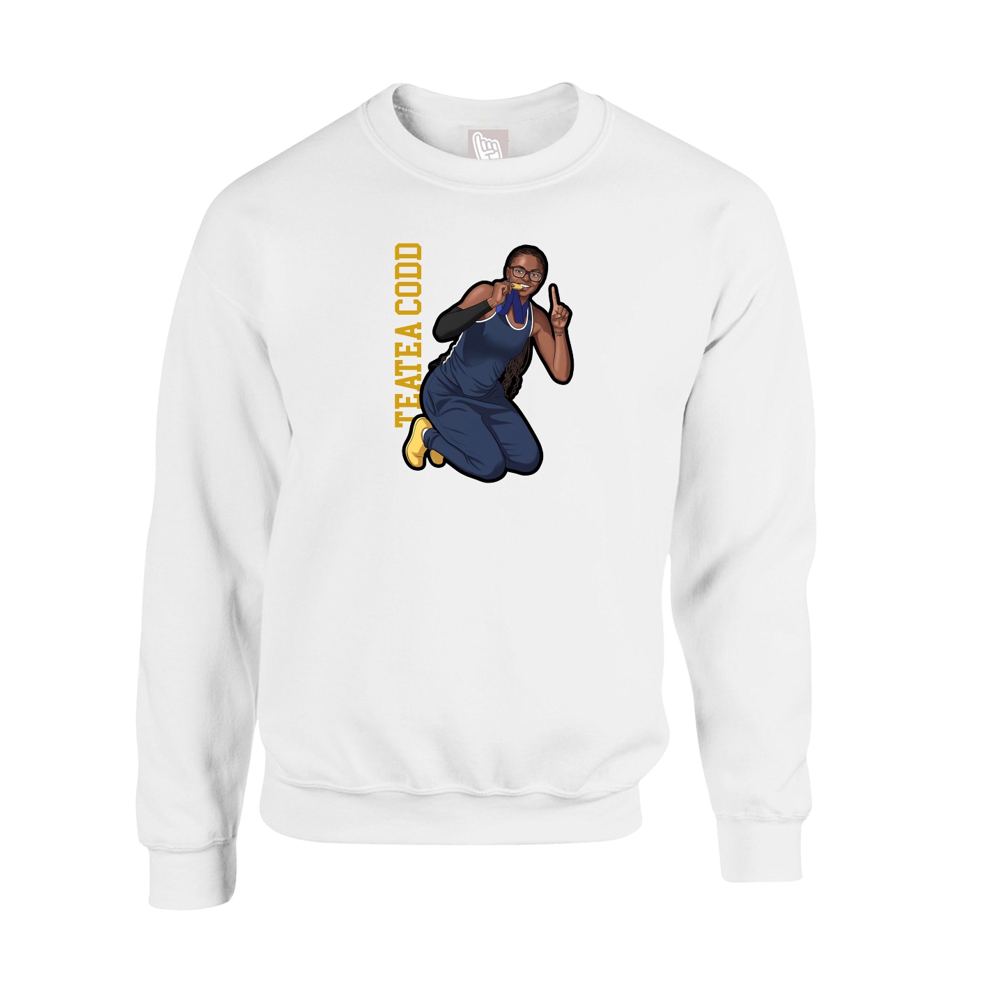 Fleece Crew — Name Vertical in White