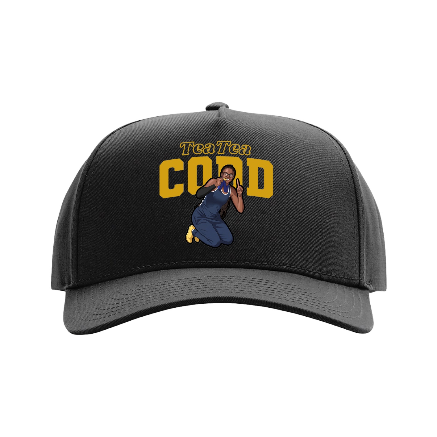 Full Fabric Five-Panel Champ Cap — Name Arch in Black