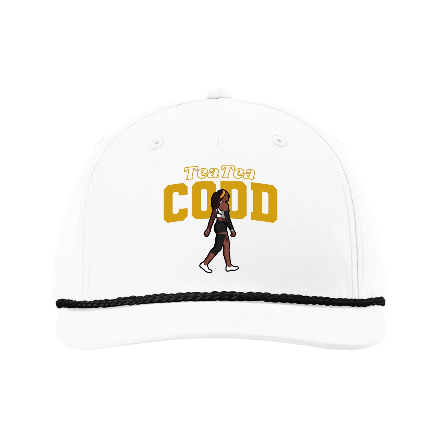Five-Panel Classic Rope Cap — Name Arch in White