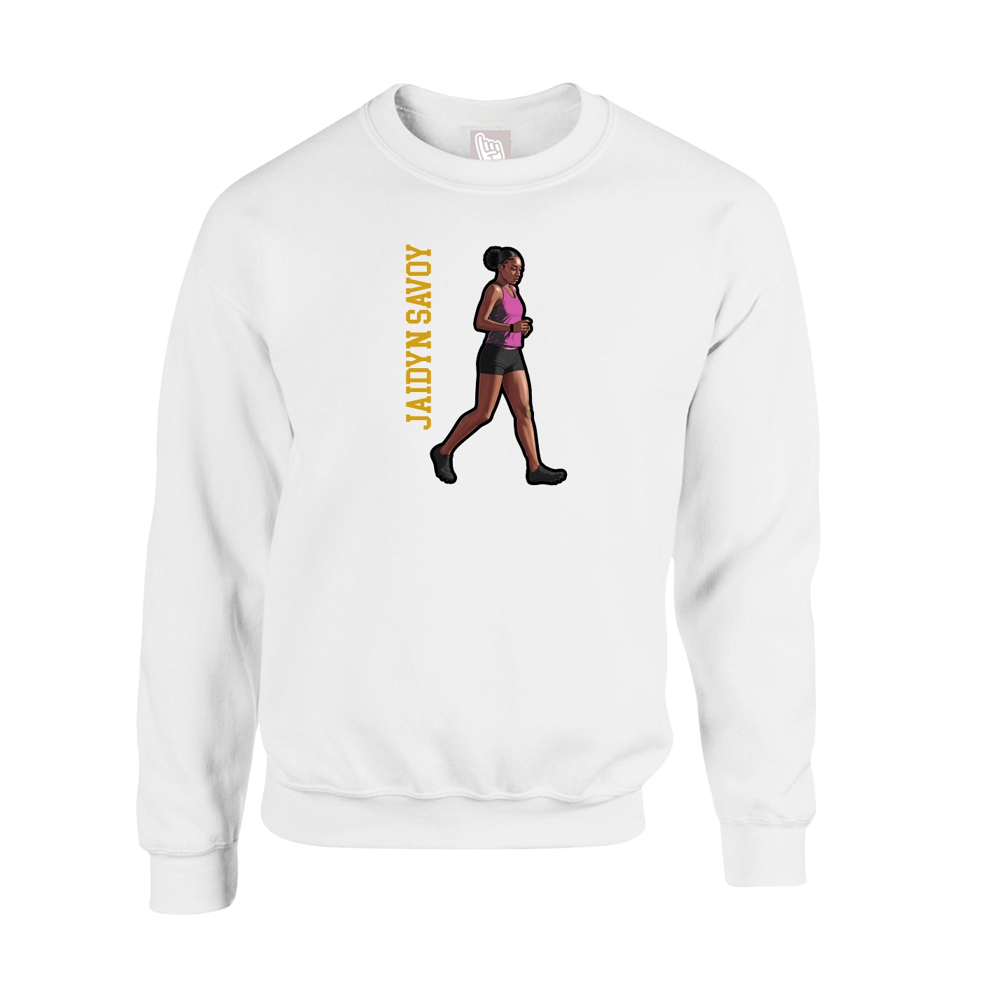 Fleece Crew — Name Vertical in White