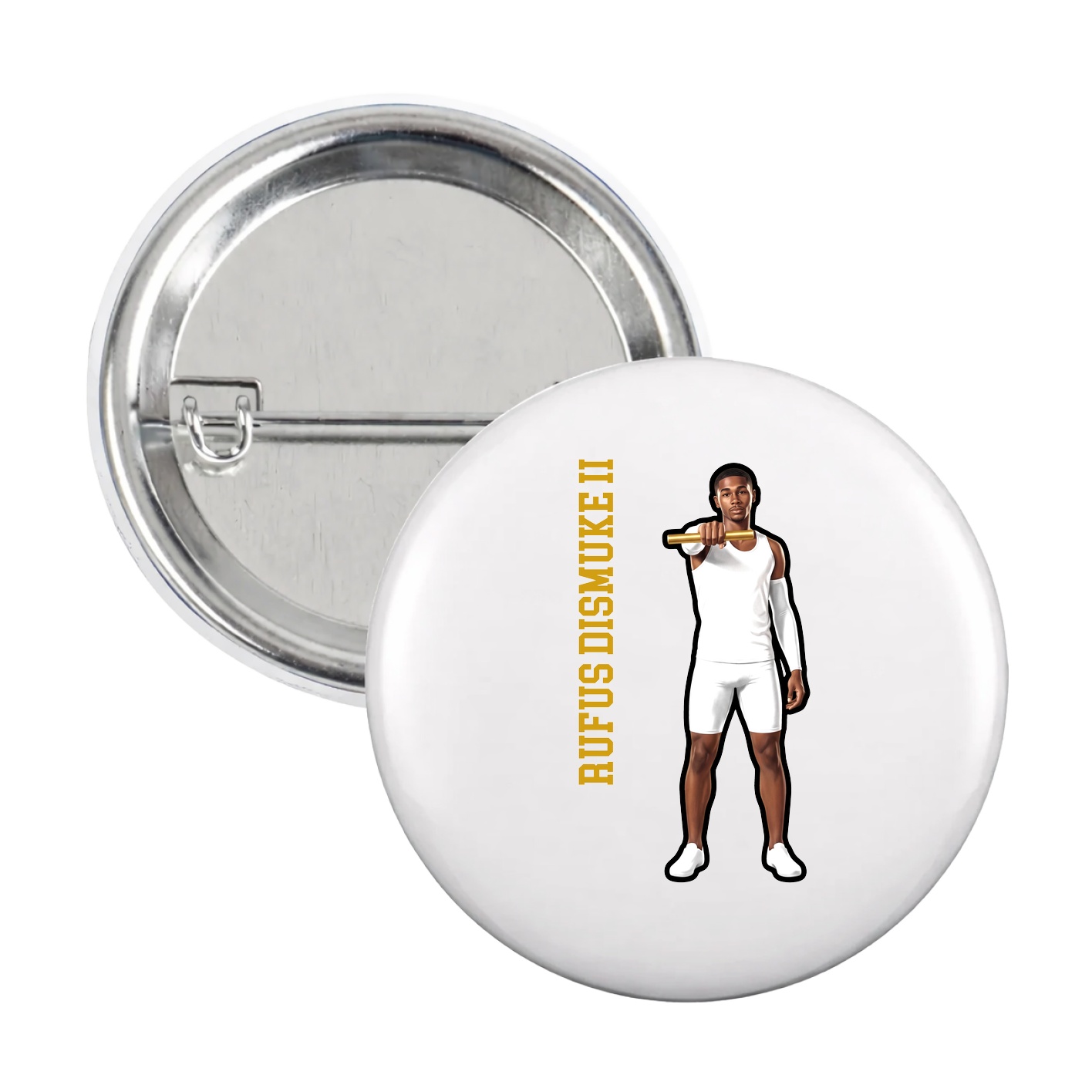 Game Day Button — Name Vertical in White