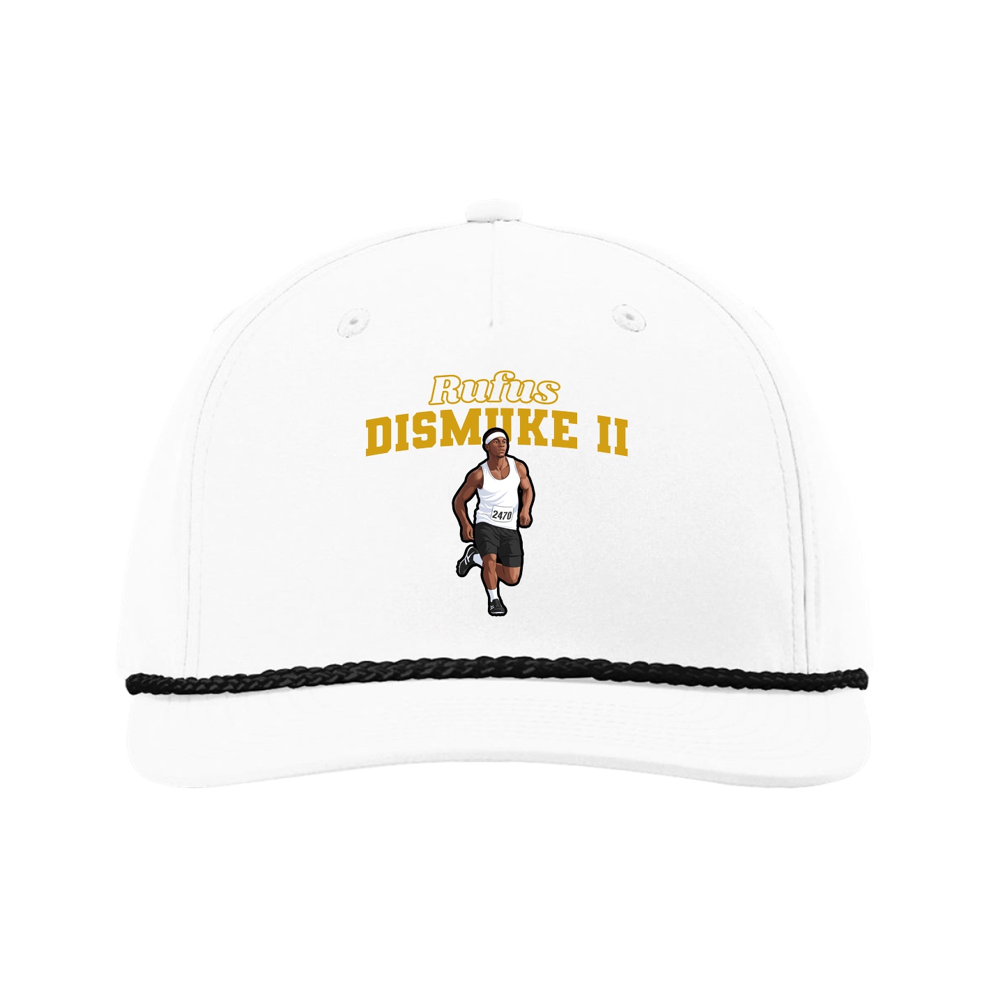 Five-Panel Classic Rope Cap — Name Arch in White