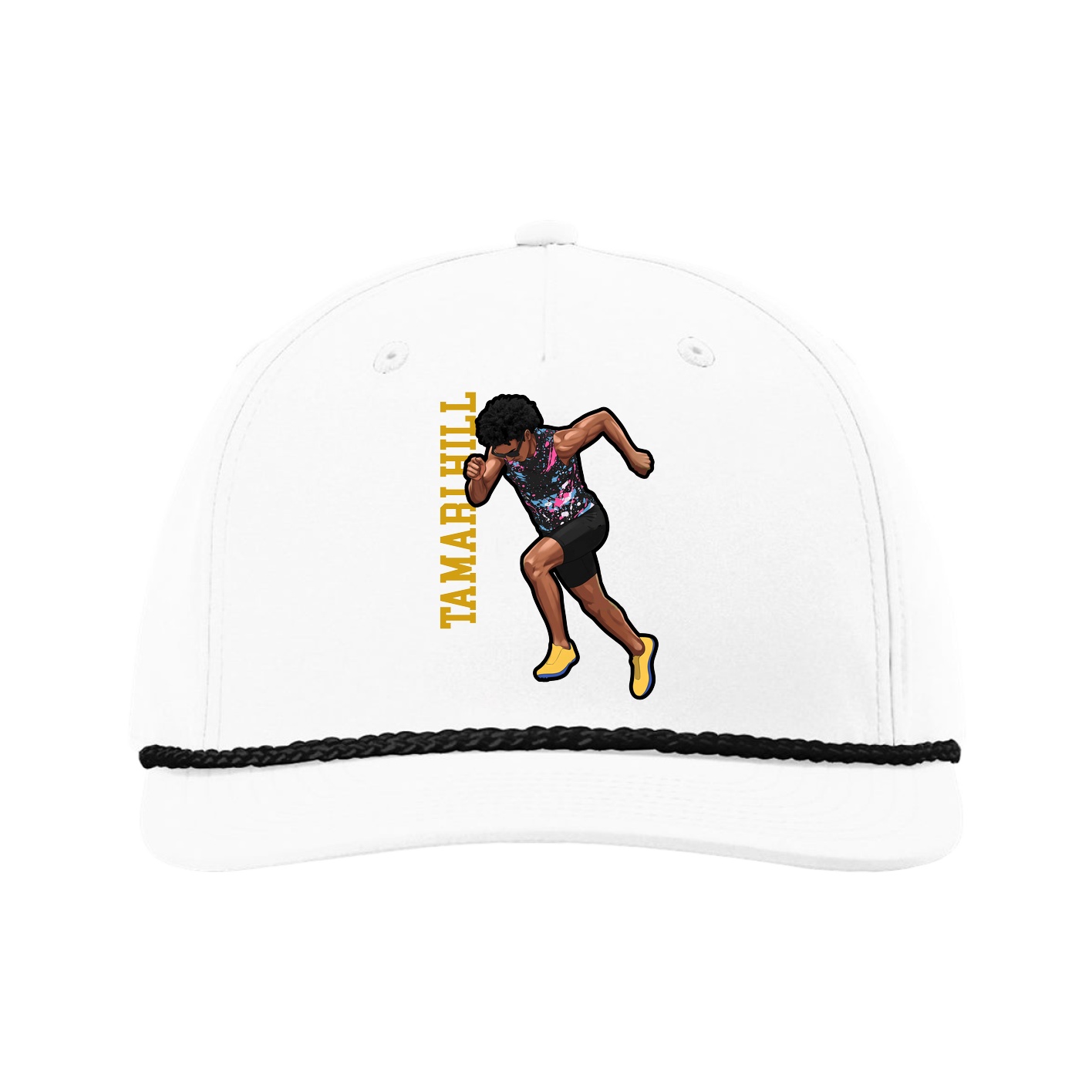 Five-Panel Classic Rope Cap — Name Vertical in White
