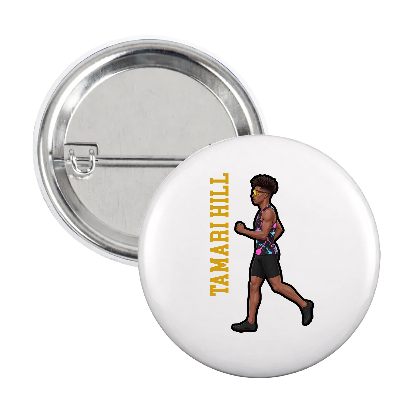Game Day Button — Name Vertical in White
