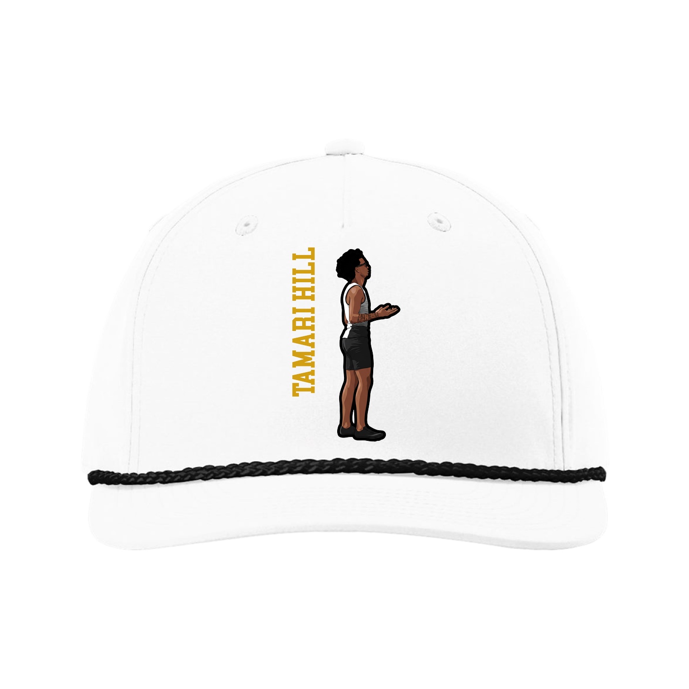 Five-Panel Classic Rope Cap — Name Vertical in White