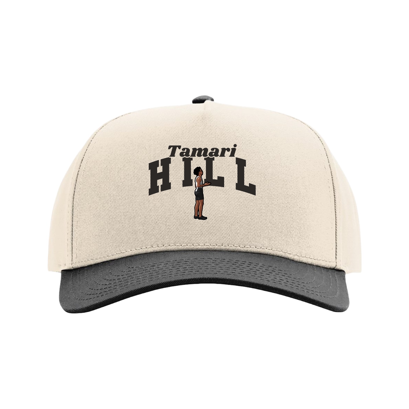 Full Fabric Five-Panel Champ Cap — Signature Arch in Cream/Black