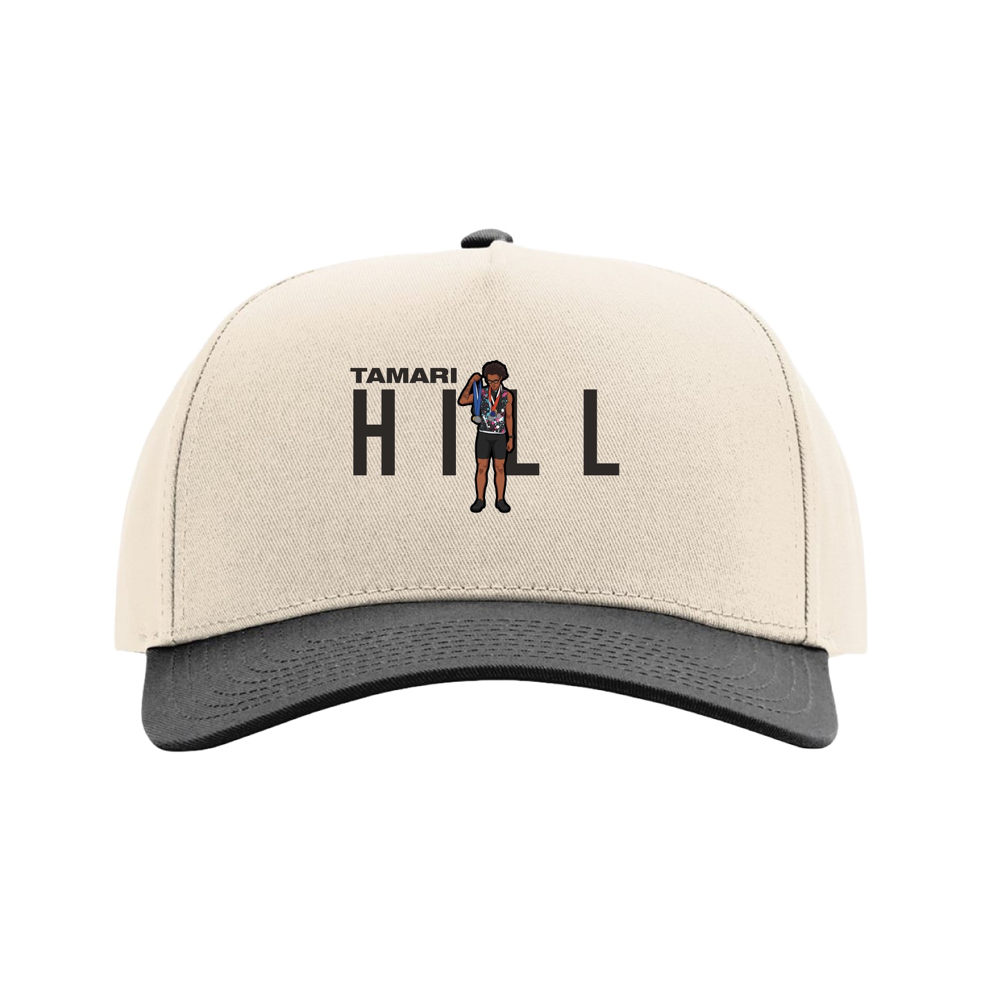 Full Fabric Five-Panel Champ Cap — Player Name in Cream/Black