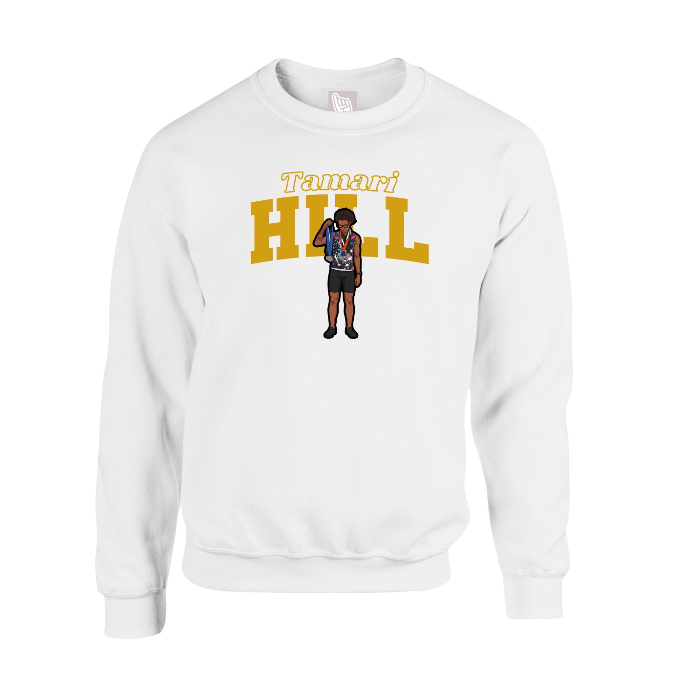 Fleece Crew — Name Arch in White