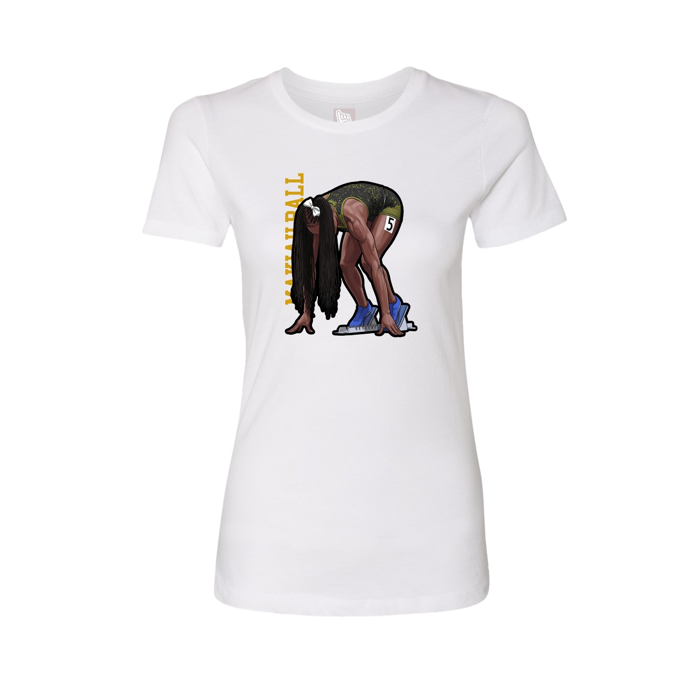 Fitted Women's Tee — Name Vertical in White