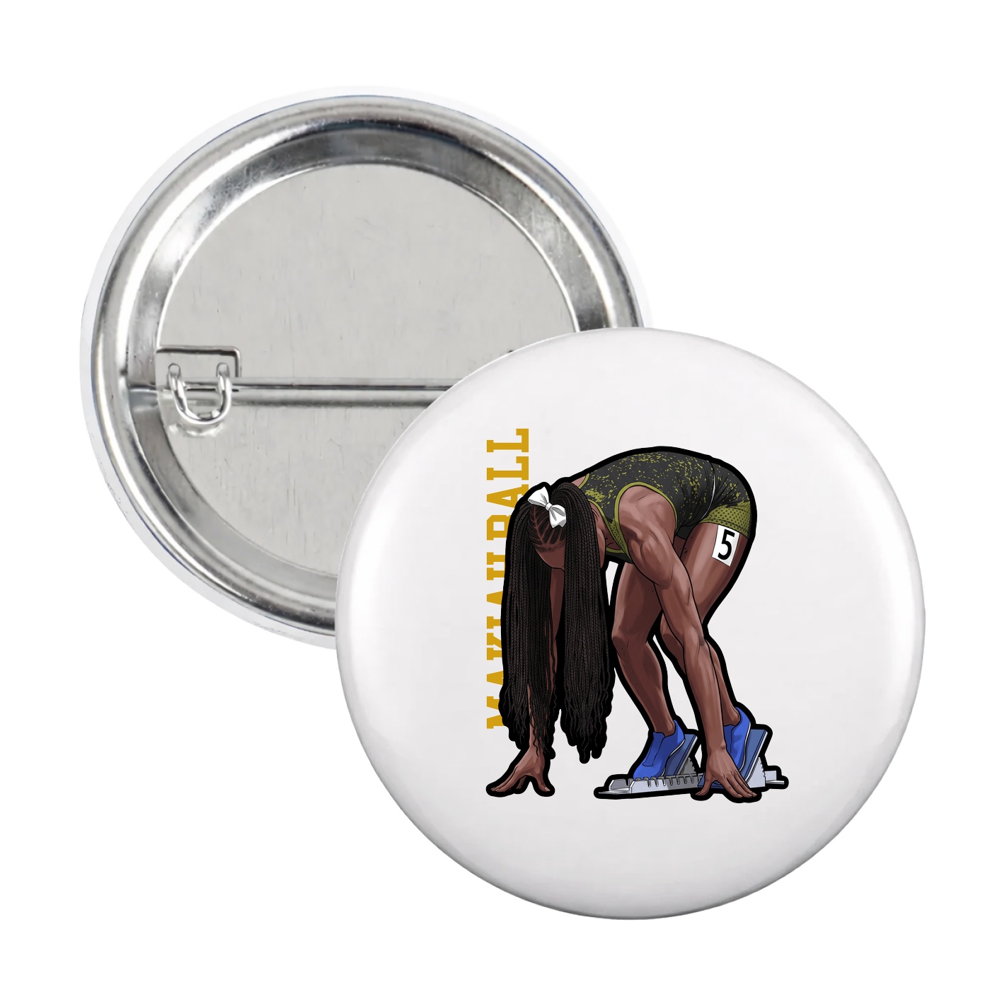 Game Day Button — Name Vertical in White