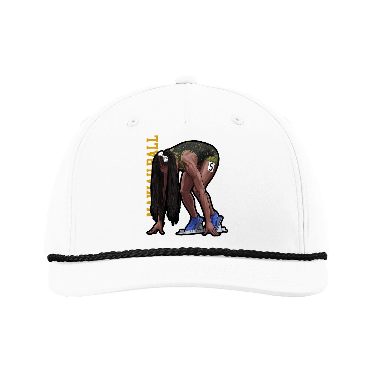 Five-Panel Classic Rope Cap — Name Vertical in White