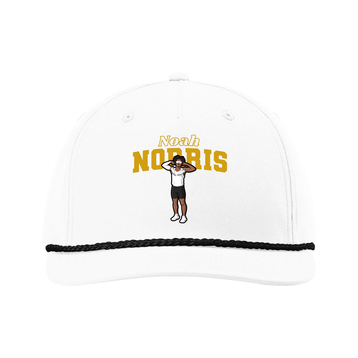 Five-Panel Classic Rope Cap — Name Arch in White