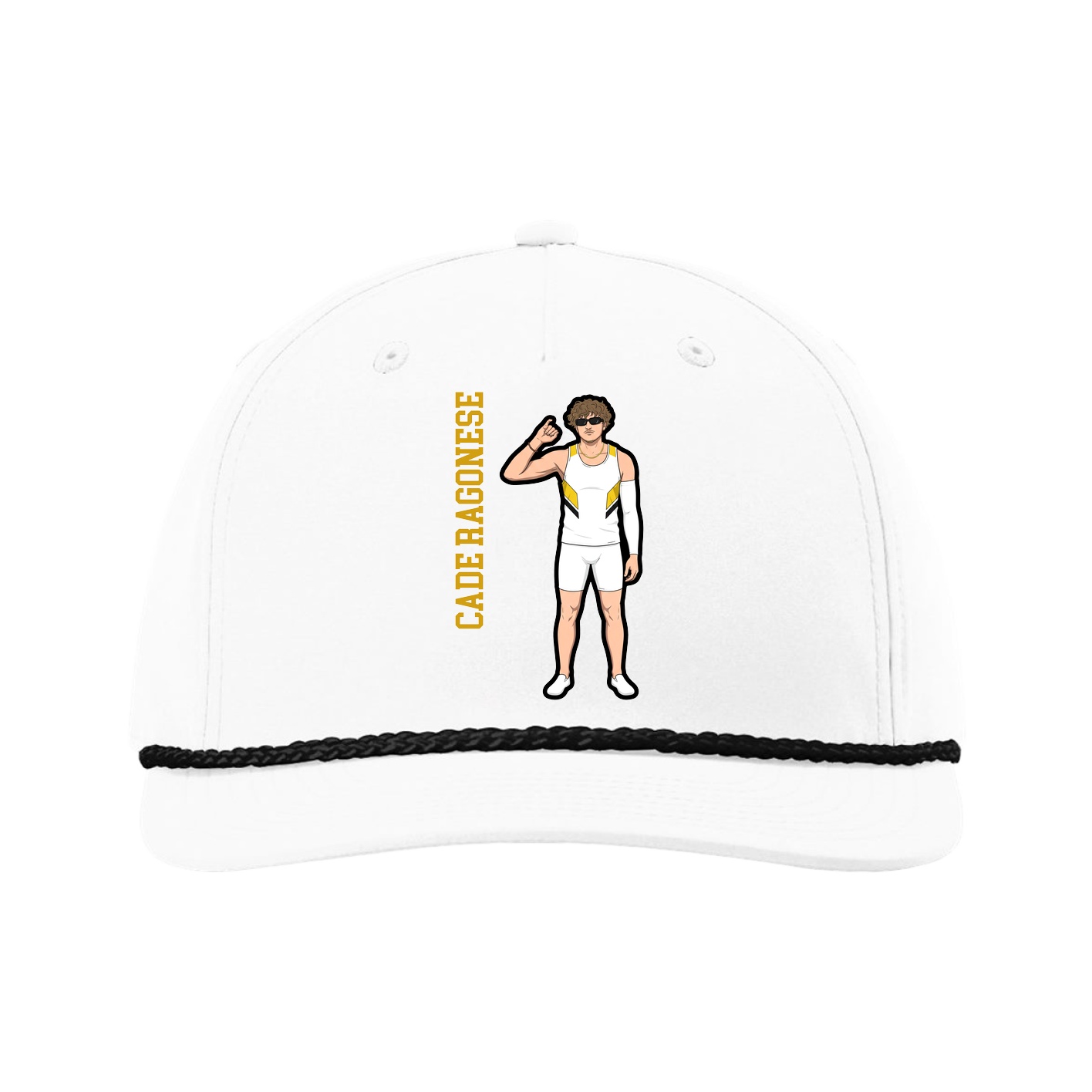 Five-Panel Classic Rope Cap — Name Vertical in White