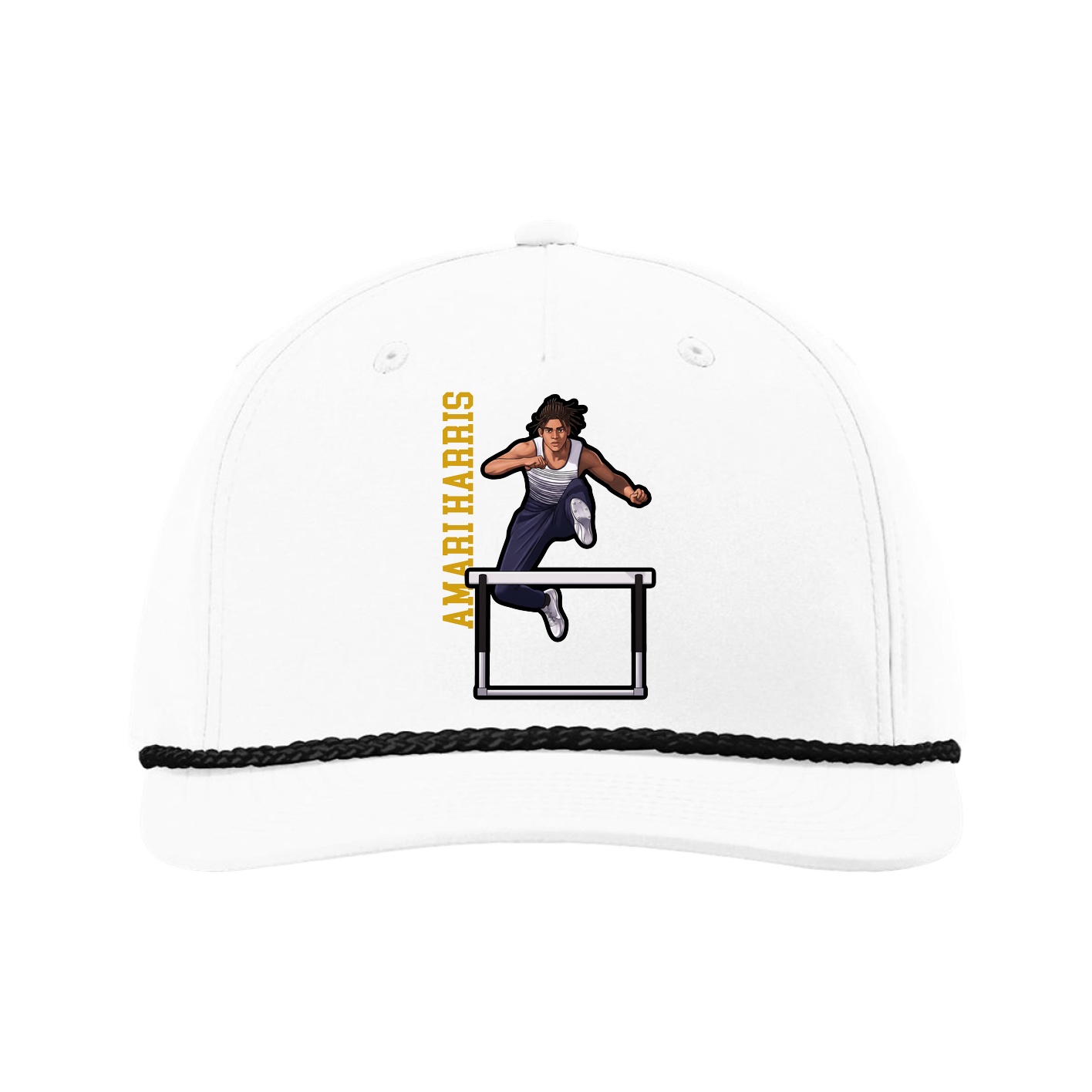 Five-Panel Classic Rope Cap — Name Vertical in White