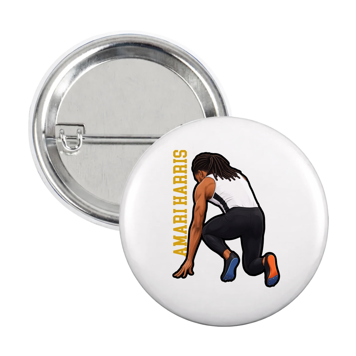 Game Day Button — Name Vertical in White