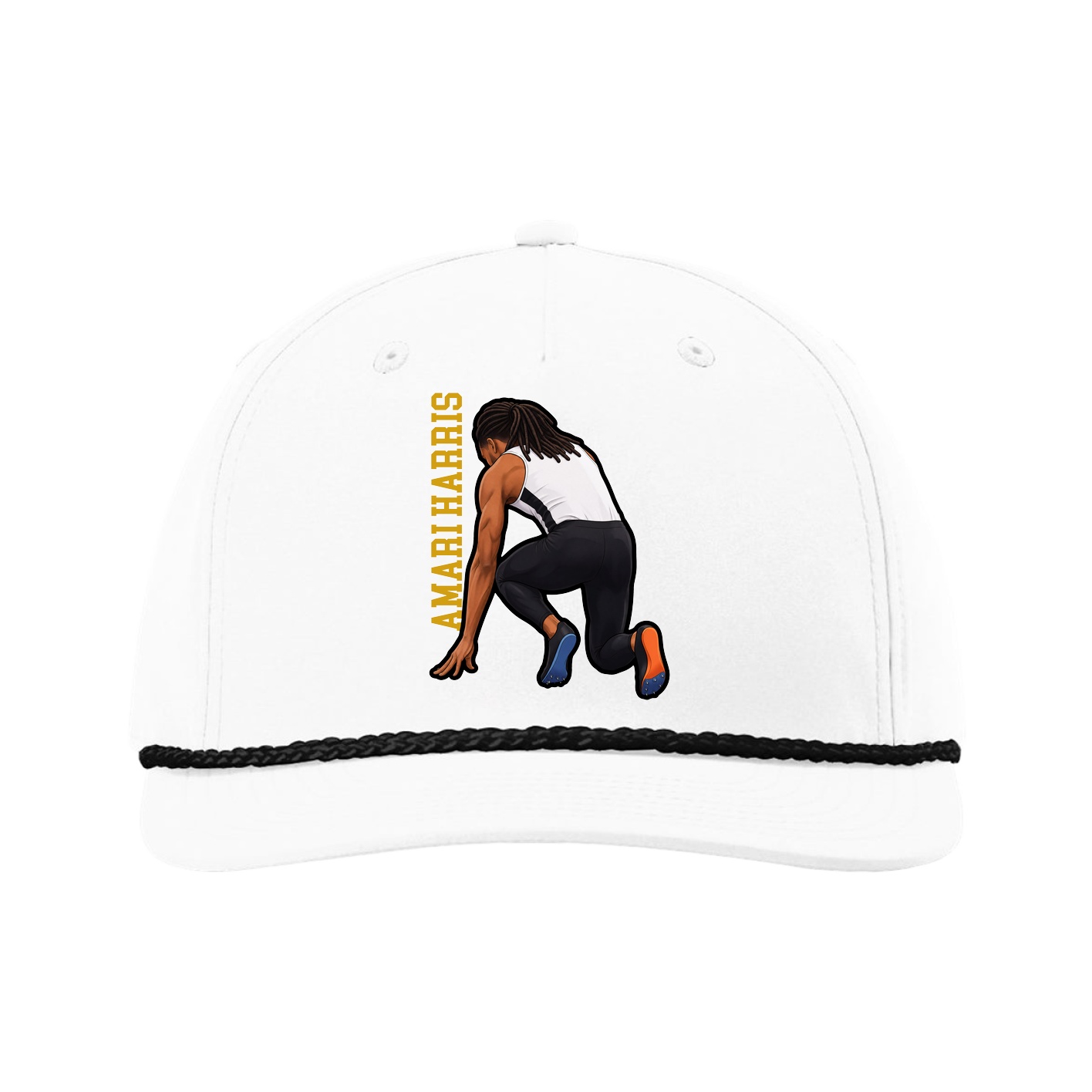 Five-Panel Classic Rope Cap — Name Vertical in White