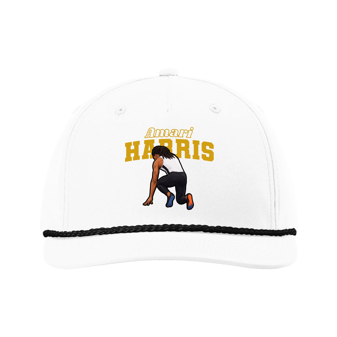 Five-Panel Classic Rope Cap — Name Arch in White