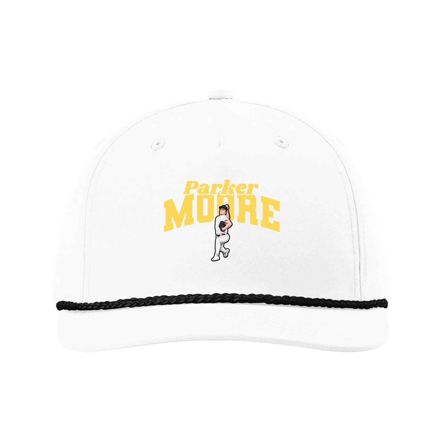Five-Panel Classic Rope Cap — Signature Arch in White
