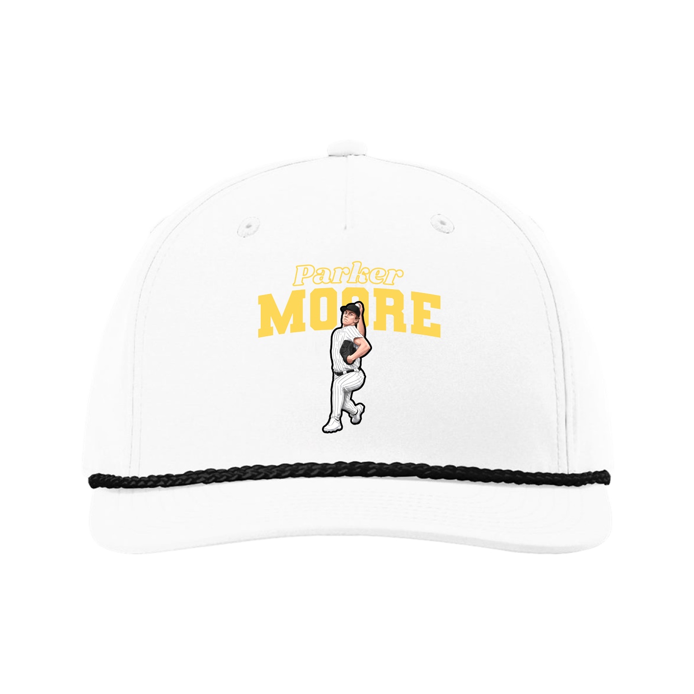 Five-Panel Classic Rope Cap — Name Arch in White