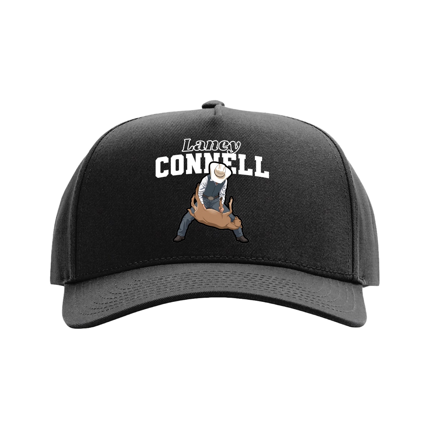 Full Fabric Five-Panel Champ Cap — Name Arch in Black
