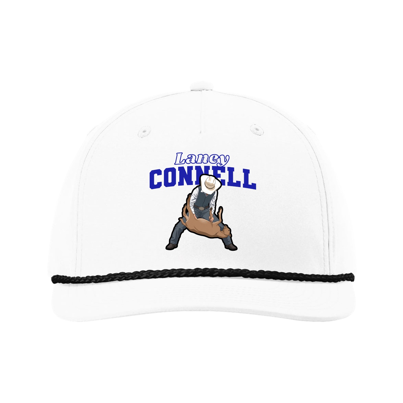 Five-Panel Classic Rope Cap — Name Arch in White