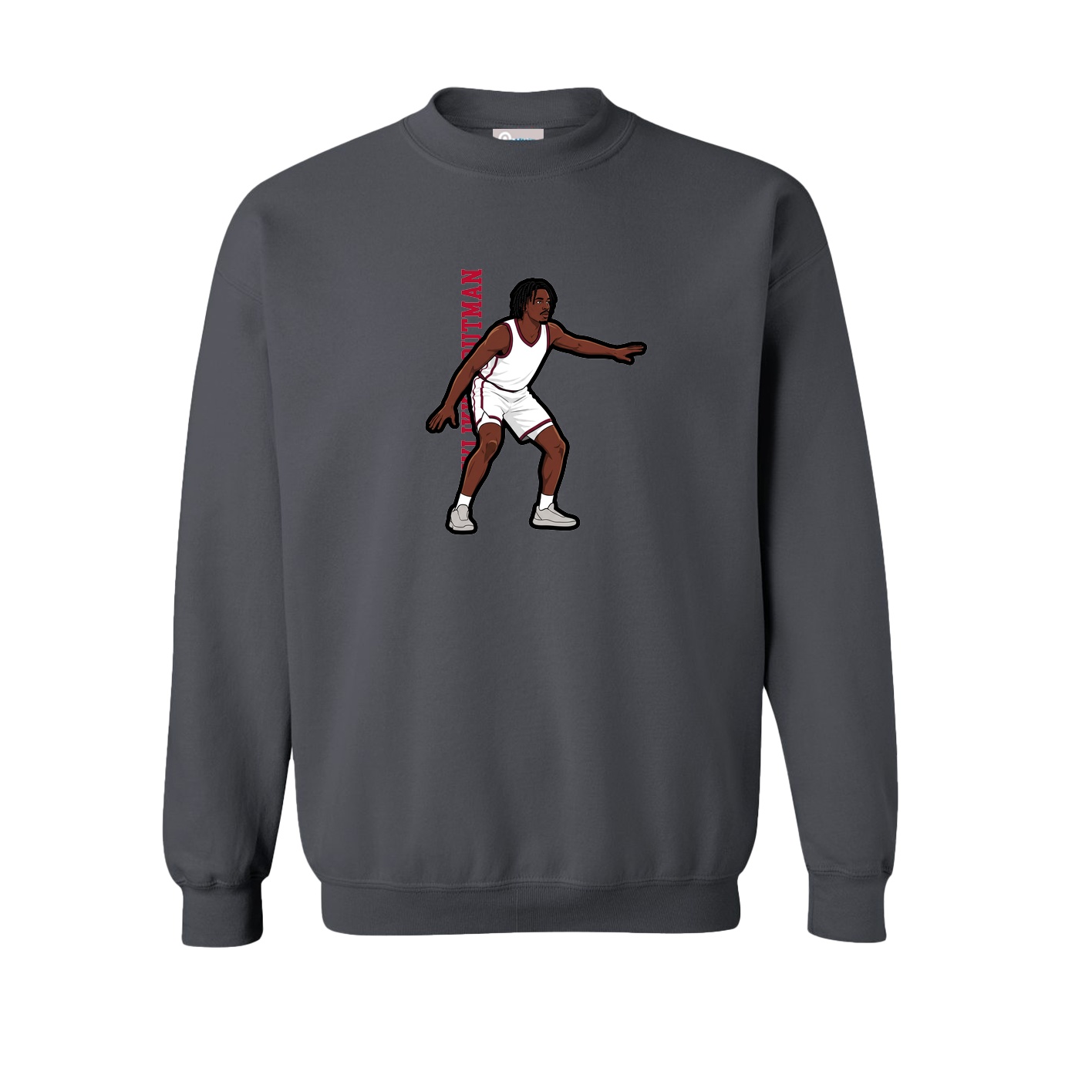 Fleece Crew — Name Vertical in Grey