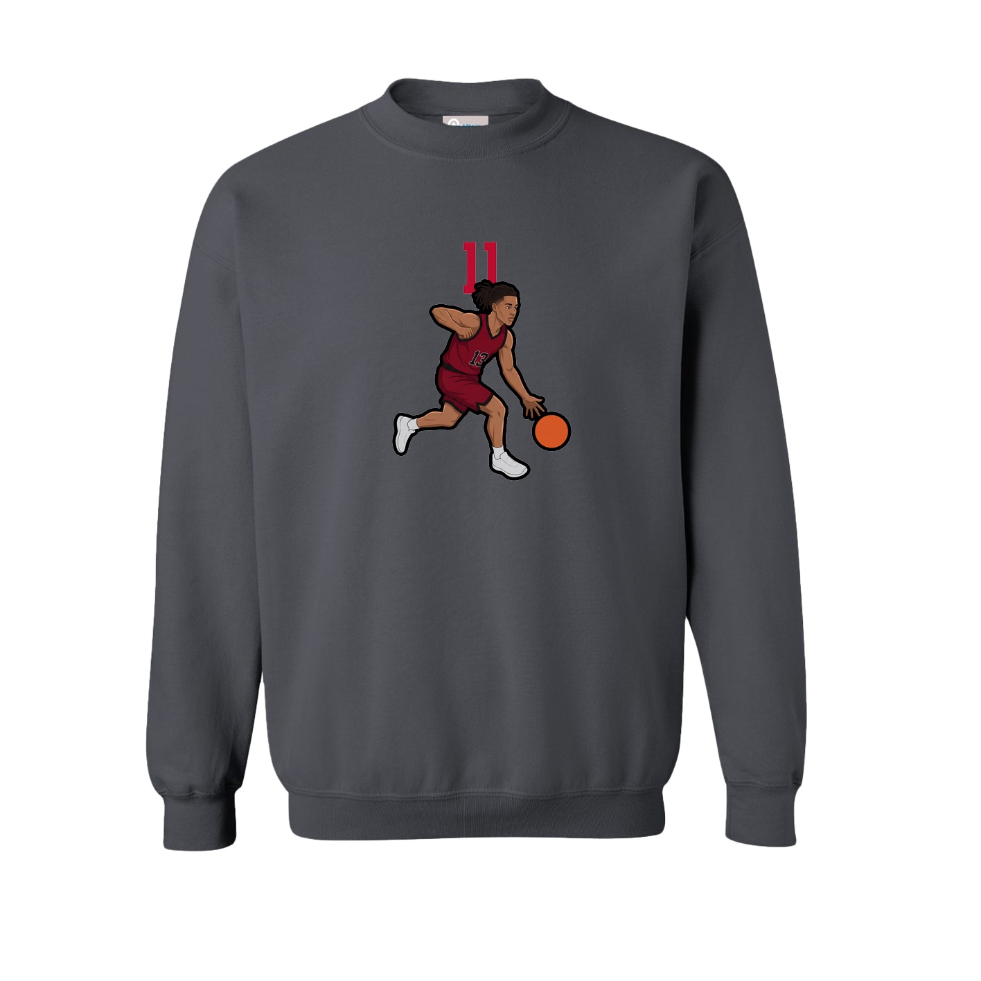 Fleece Crew — Number Top in Grey
