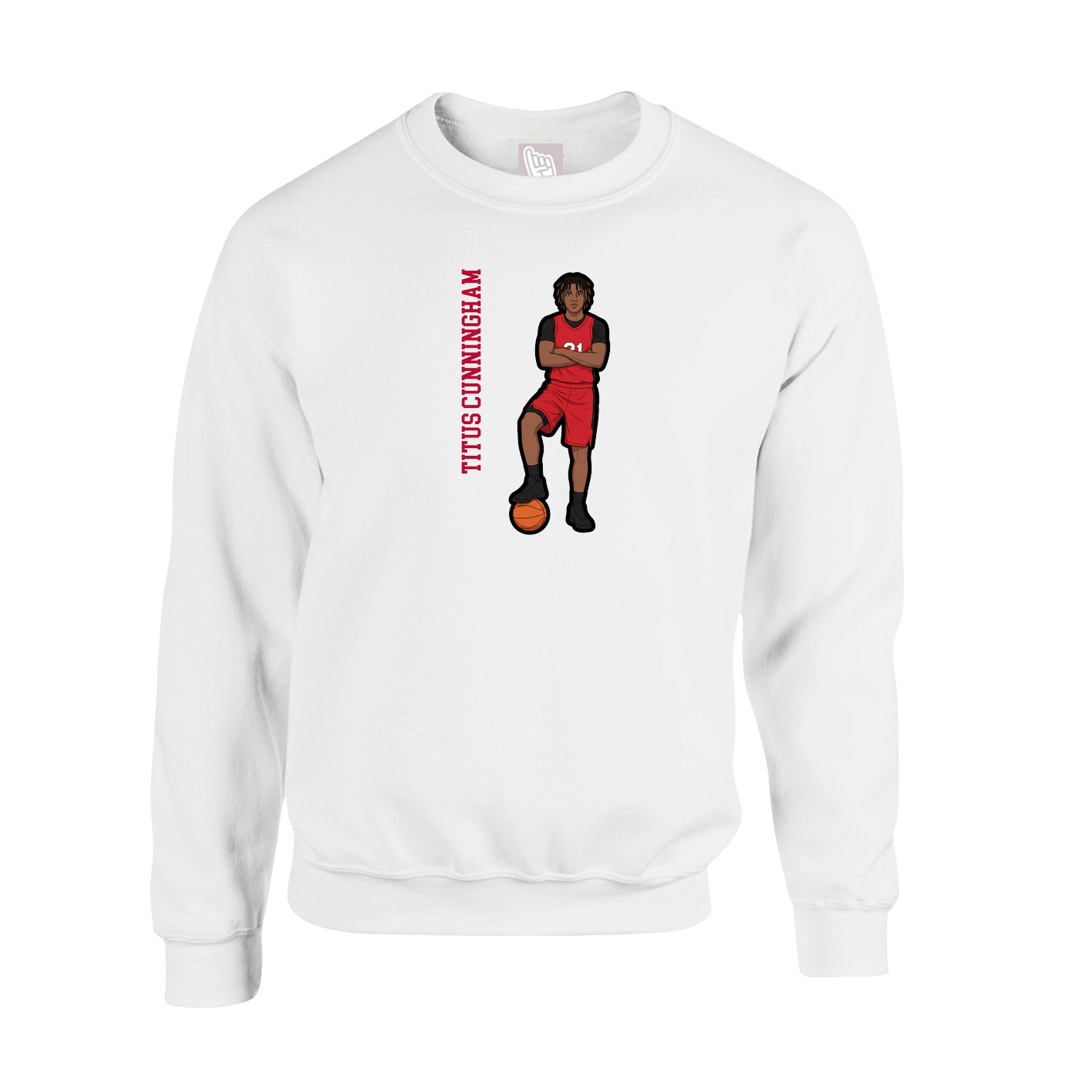 Fleece Crew — Name Vertical in White