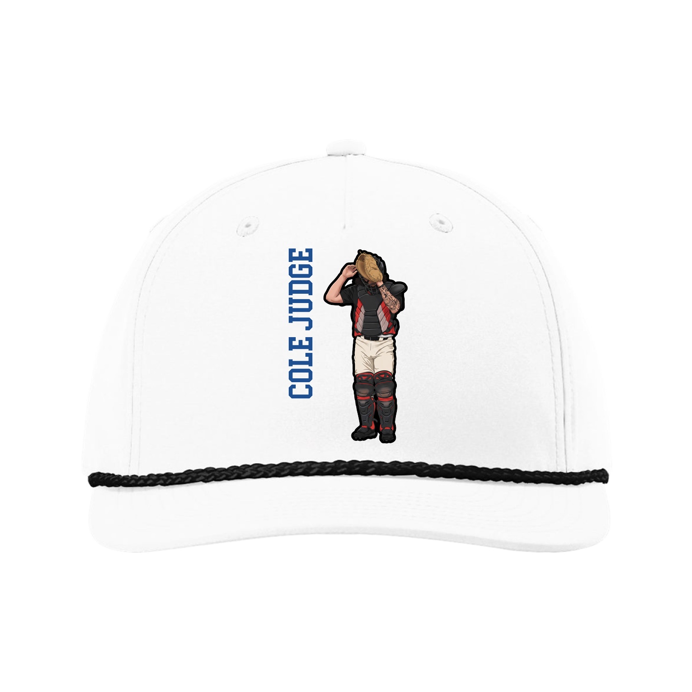 Five-Panel Classic Rope Cap — Name Vertical in White