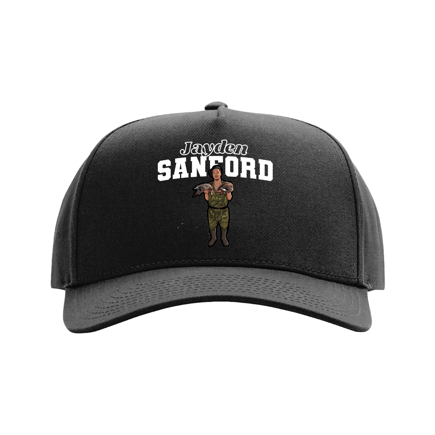 Full Fabric Five-Panel Champ Cap — Name Arch in Black