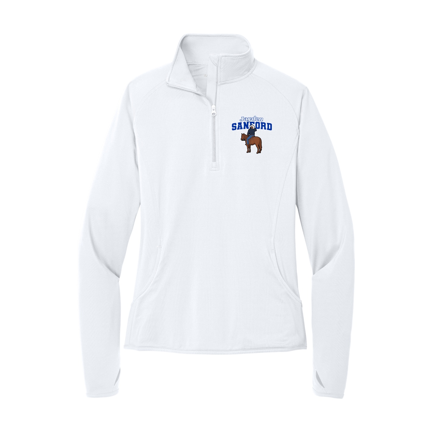 Women's Q-Zip Pullover — Name Arch in White