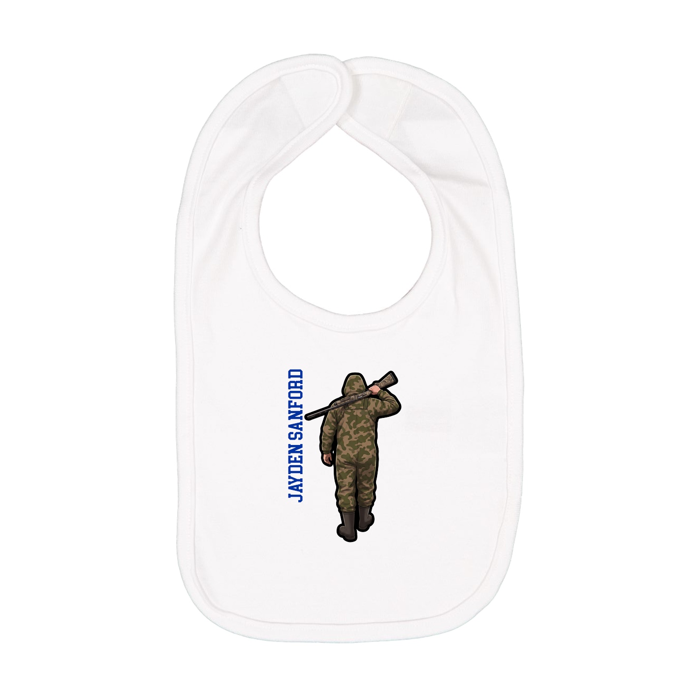 Infant Bib — Name Vertical in White