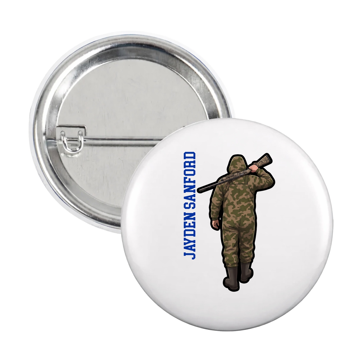 Game Day Button — Name Vertical in White