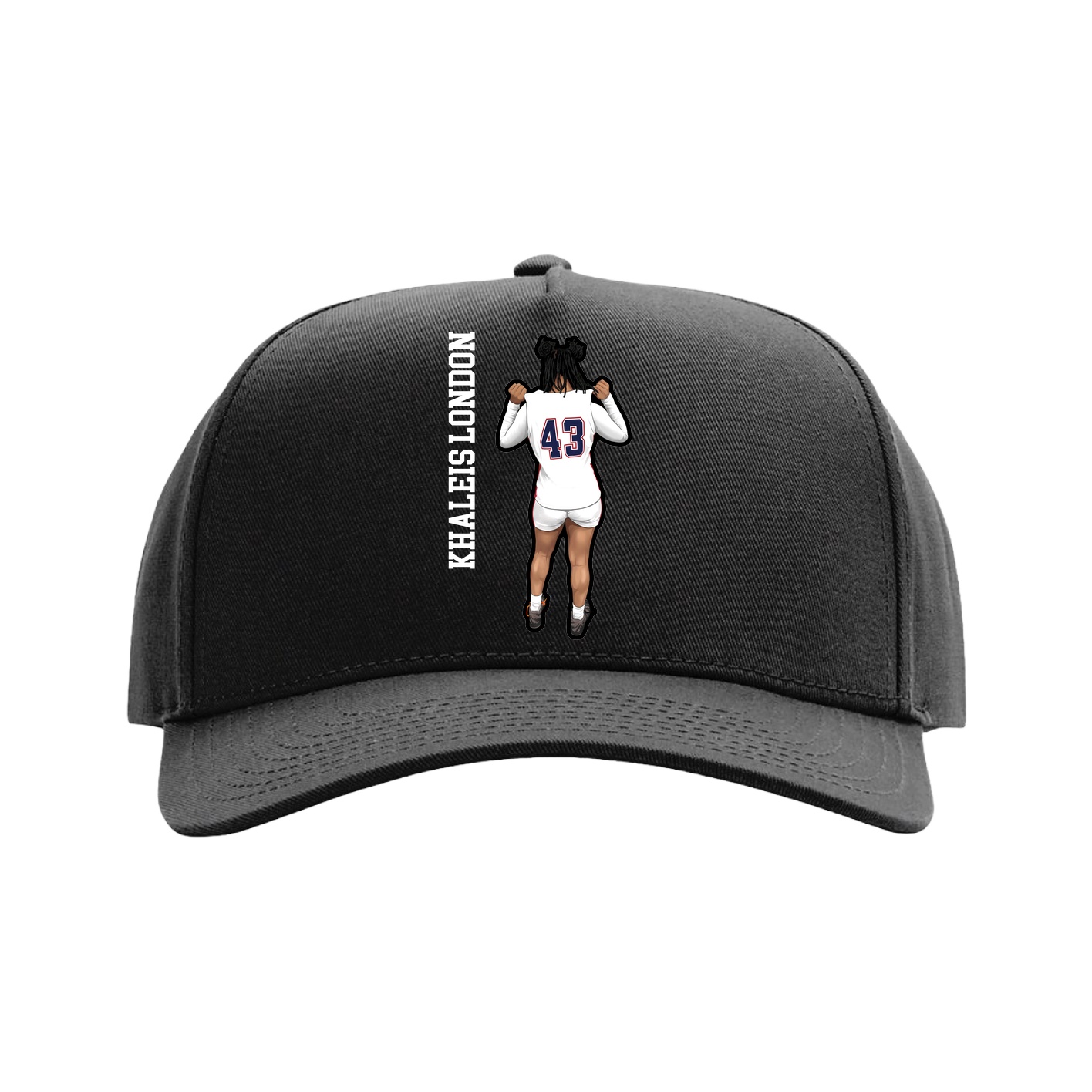 Full Fabric Five-Panel Champ Cap — Name Vertical in Black