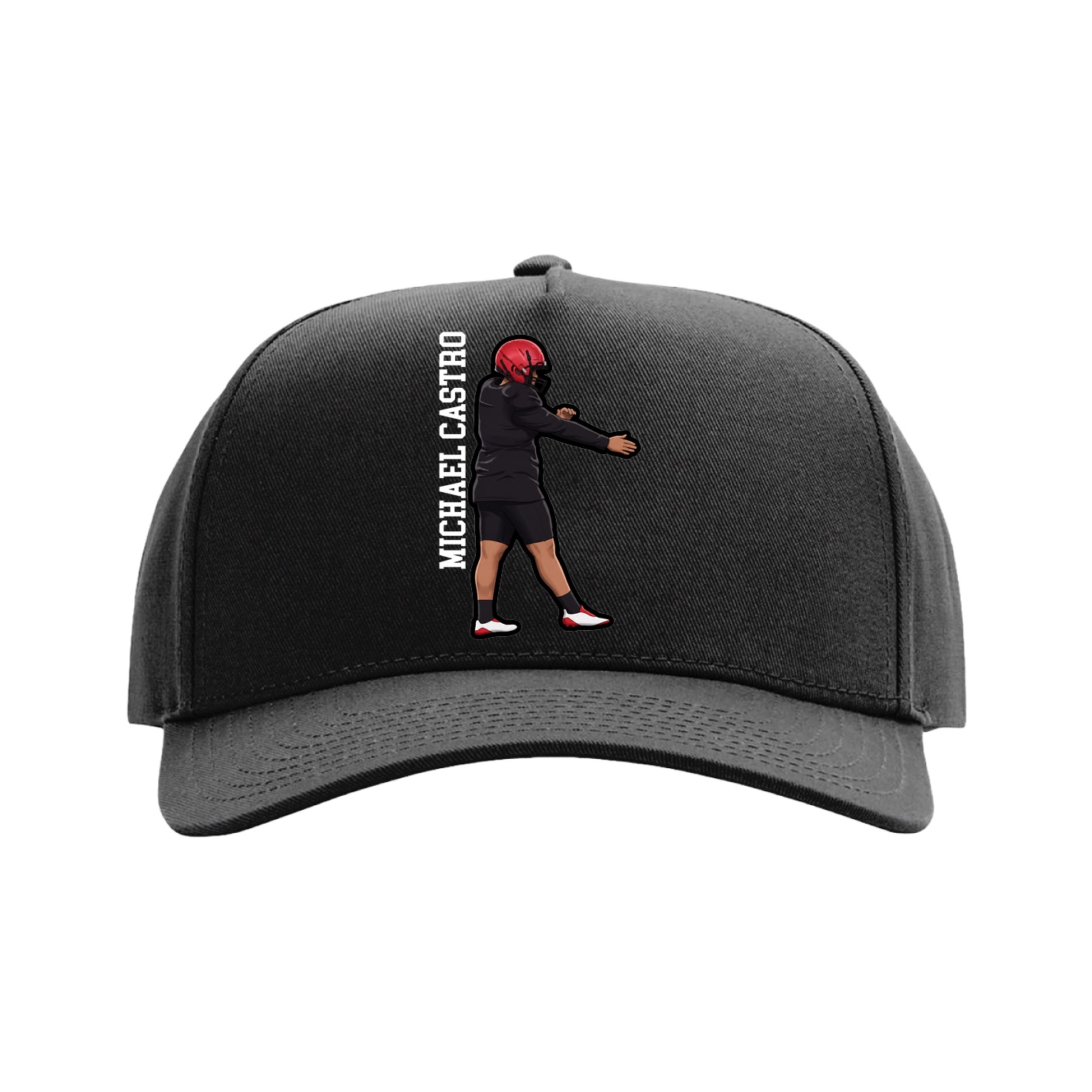 Full Fabric Five-Panel Champ Cap — Name Vertical in Black