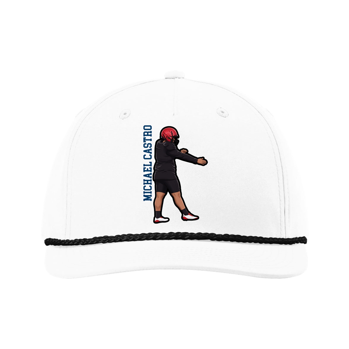 Five-Panel Classic Rope Cap — Name Vertical in White