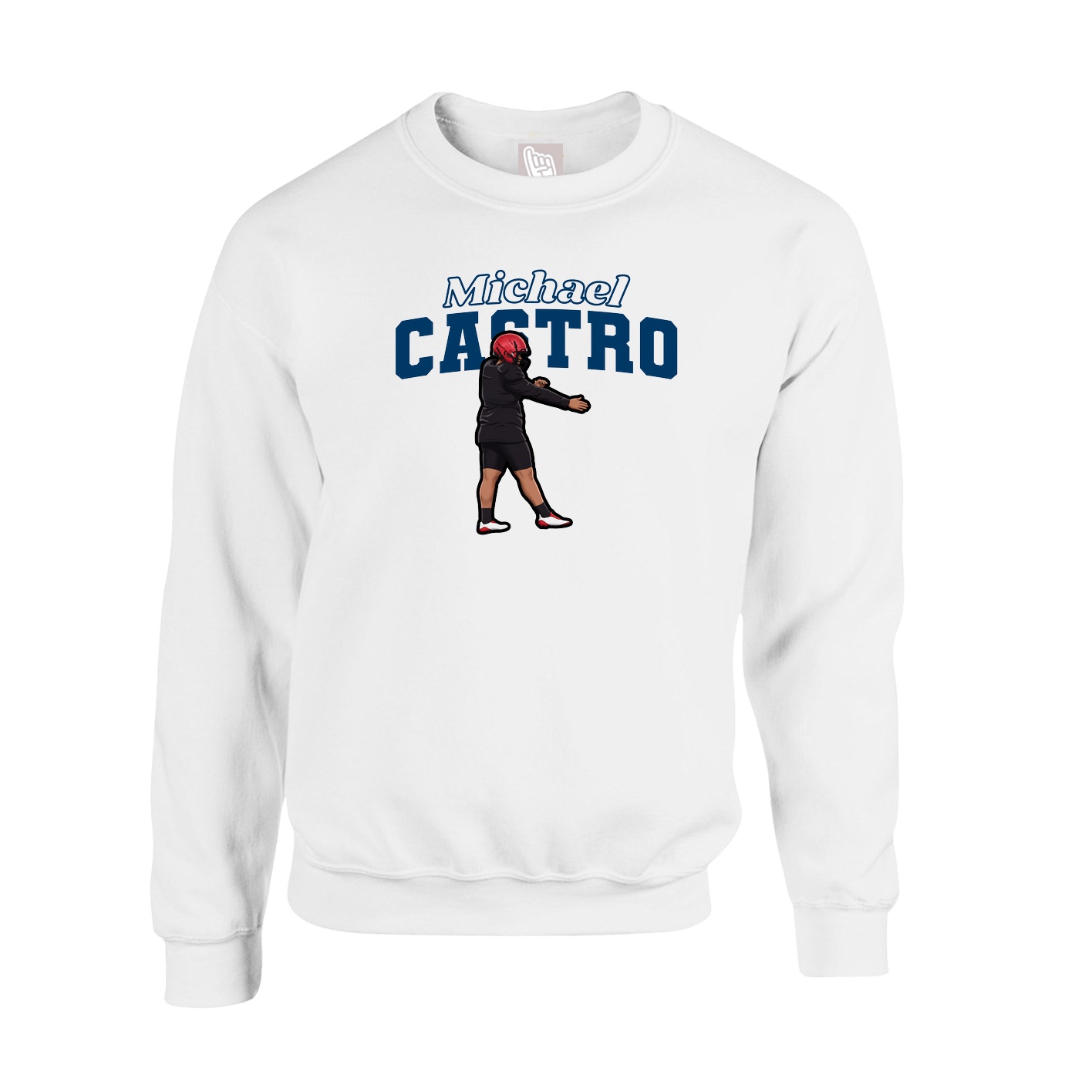 Fleece Crew — Name Arch in White