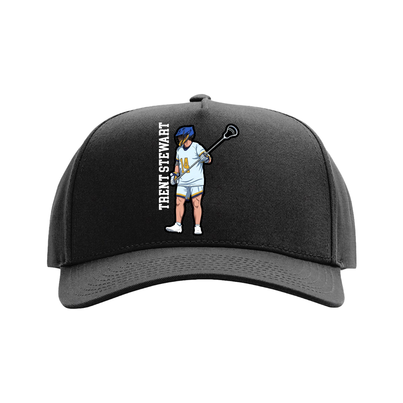 Full Fabric Five-Panel Champ Cap — Name Vertical in Black