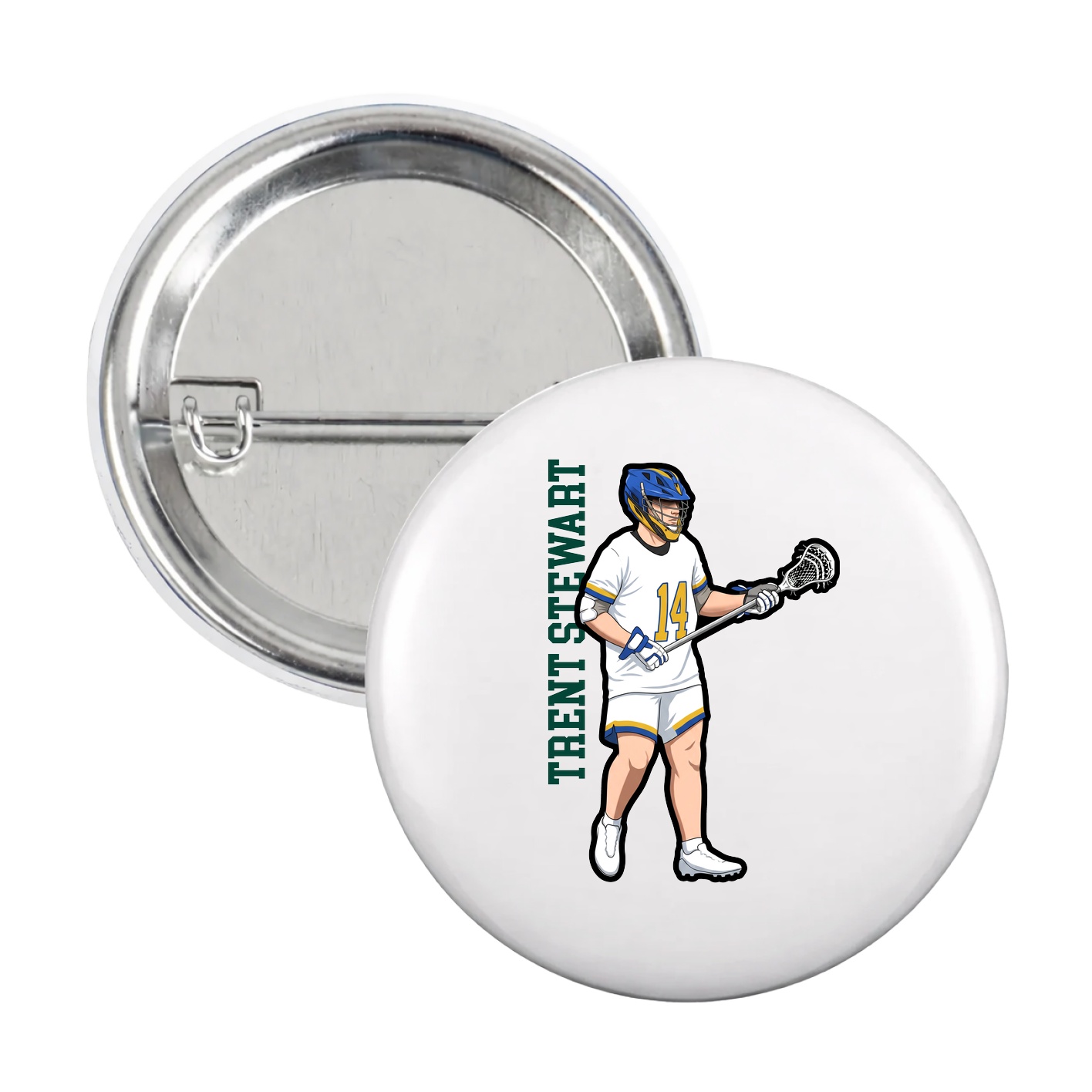 Game Day Button — Name Vertical in White