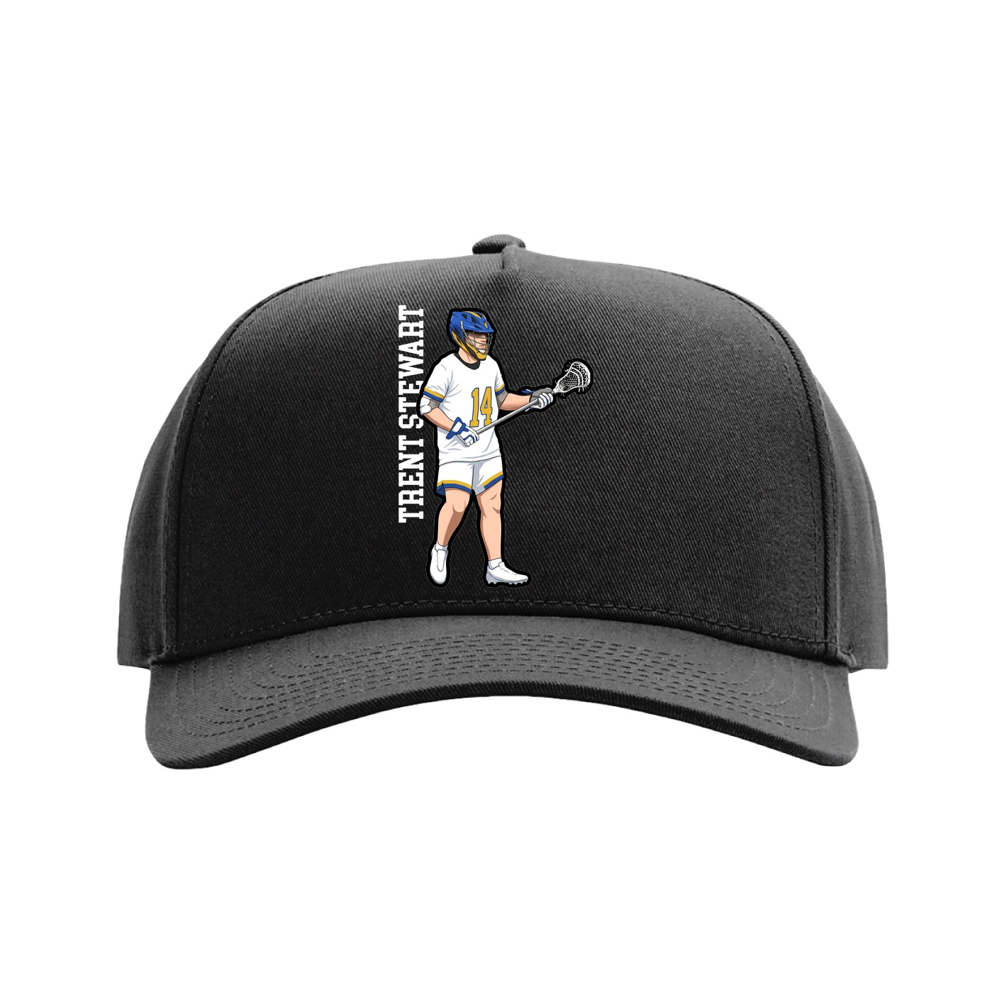 Full Fabric Five-Panel Champ Cap — Name Vertical in Black