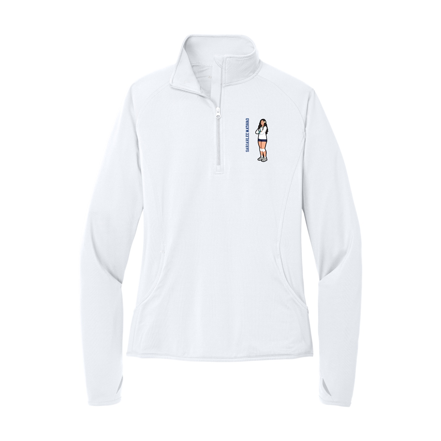 Women's Q-Zip Pullover — Name Vertical in White
