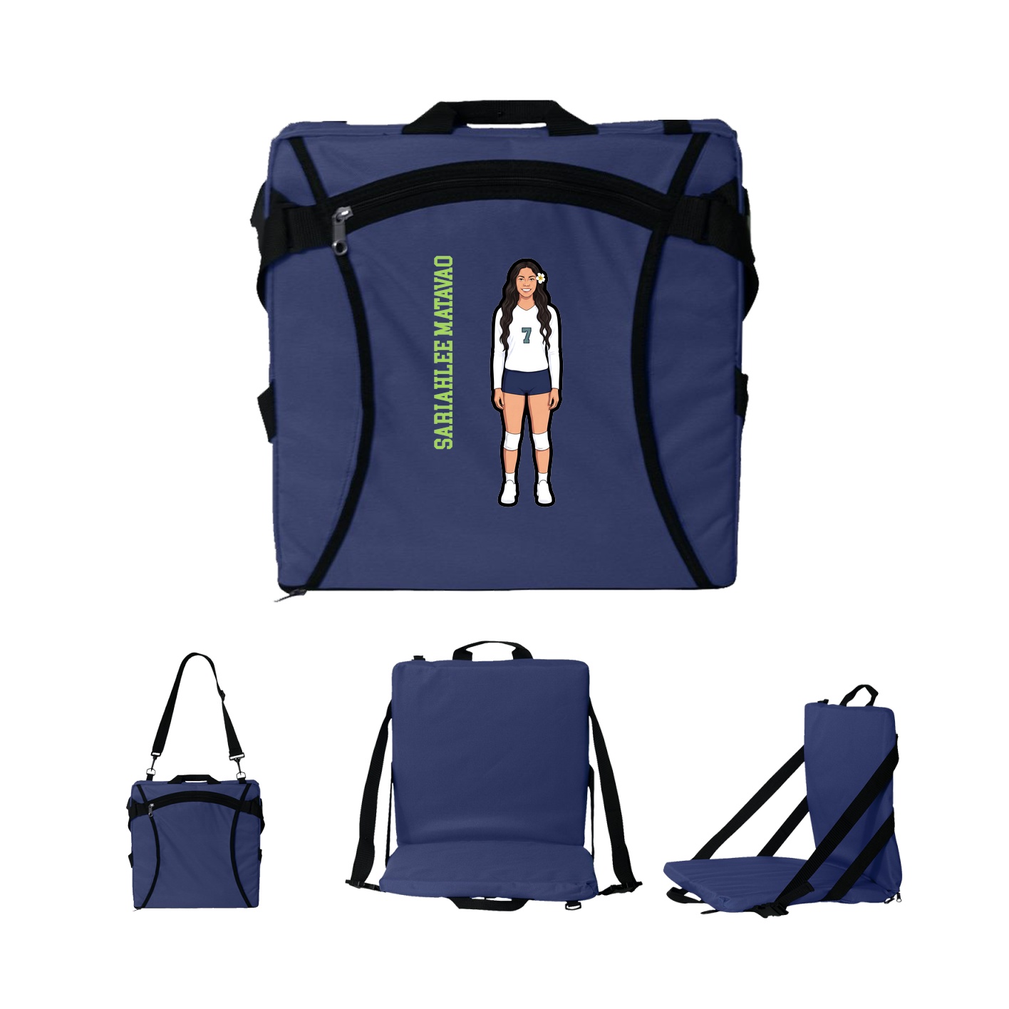 Folding Stadium Seat — Name Vertical in Navy