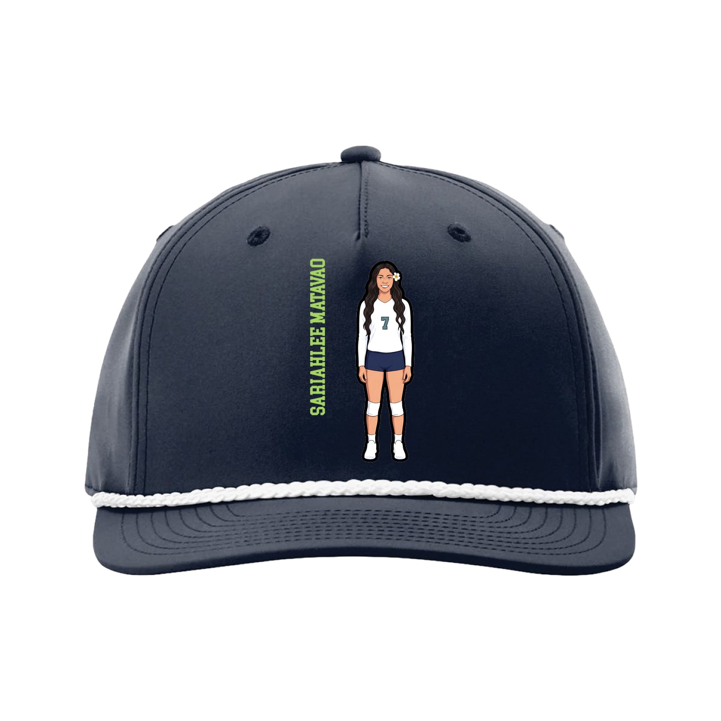 Five-Panel Classic Rope Cap — Name Vertical in Navy