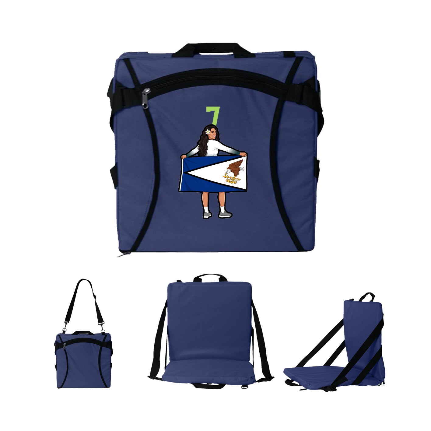 Folding Stadium Seat — Number Top in Navy